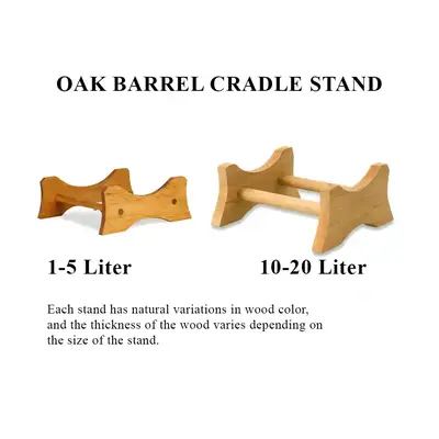 oak barrel cradle stand for 1 liter 2 liter 3 liter 5 liter  10 liter and 20 liter whiskey aging barrel stands. select your size/