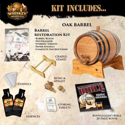 Oak barrel restoration kit and accessories included with Créole Orange Rhum home aging kit