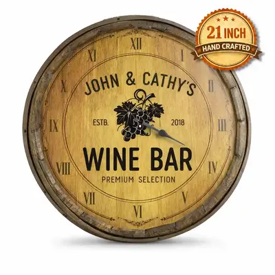Personalized Wine Bar Barrel Clock with Custom Name and Established Year – Rustic Quarter Barrel Wall Clock Sign