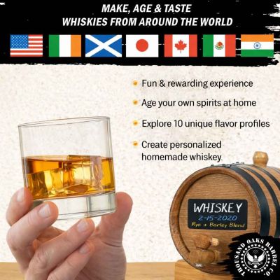 Explore 10 unique whiskey flavor profiles and age spirits at home with The Whiskey Experience barrel aging kit.