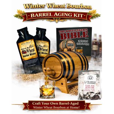 Winter Wheat Bourbon barrel aging kit with American white oak barrel and wheated bourbon essence for crafting smooth bourbon at home.