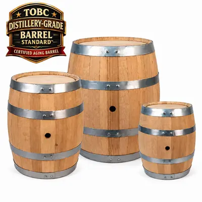 Small format Heritage Series American white oak aging barrel with medium char and natural finish