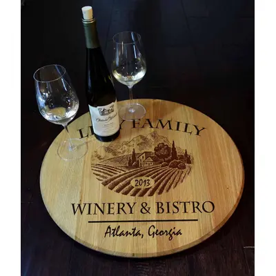 'Vineyard' Personalized Barrel Head Lazy Susan (B472)