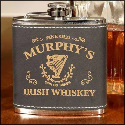 'Celtic Harp' Personalized Leather Flask (B445)