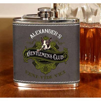 'Gentlemen's Club'  Personalized Leather Flask B806