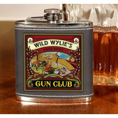 'Gun Club'  Personalized Leather Flask B807