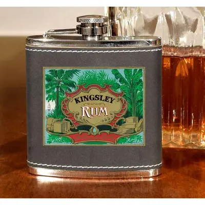 'Tropical Rum' Personalized Leather Flask B809