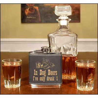 'In Dog Beers' Leather Flask (FSK_B171)