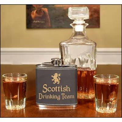 'Scottish Drinking Team' Leather Flask (FSK_B173)