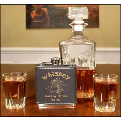 'Whiskey makes My Clothes Fall Off' Leather Flask (FSK_B251)