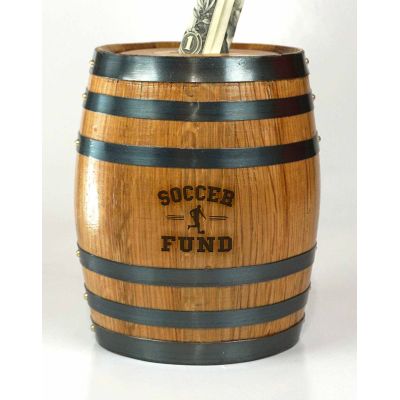 'Soccer Fund' Mini Oak Barrel Bank (PB115)