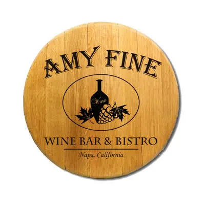 'Wine Bar Bistro' Personalized Oak Barrel Head Sign (B312)