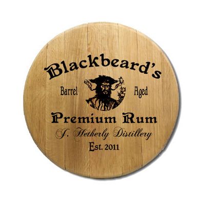 'Blackbeard Distillery' Personalized  Oak Barrel Head Sign (P3)