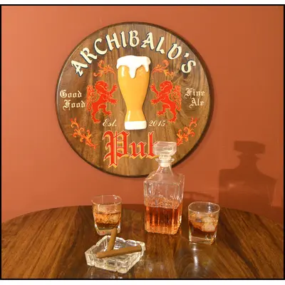 'Pilsner Pub' Personalized Oak Barrel Head Sign (BHR29)