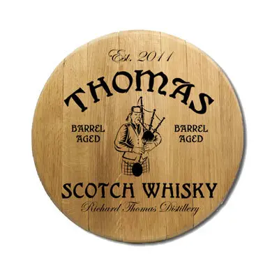 'Bagpiper Scotch Distillery' Personalized  Oak Barrel Head Sign (P9)