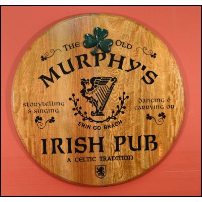 'Irish Pub' Personalized Oak Barrel Head Sign (BHR12)