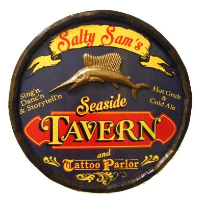 'Seaside Tavern' Personalized Quarter Barrel Sign