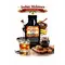Indian Molasses Whisky Essence 20ml premium flavor concentrate with molasses syrup and glass of dark whisky on the rocks.