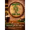 Custom Murphy’s Irish Pub quarter barrel sign featuring Celtic cross design and personalized pub name, 20–21 inch round handmade wooden barrel head wall decor displayed in Irish pub bar setting with Guinness beer and whiskey glass.