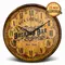 Personalized bourbon barrel clock showing Jack Lavender's Bourbon Bar design on a rustic quarter barrel style wall clock with Roman numerals.