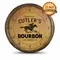 Personalized quarter barrel clock featuring custom name and city text on a bourbon barrel head style wall clock with horse racing graphic.