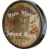 Russ Mann’s Spiced Rum handmade 20–21 inch quarter barrel sign showing 3D depth and wooden barrel rim detail.
