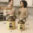 Two stoneware mermaid moonshine jugs in half-gallon and one-liter sizes placed on a kitchen counter with measurement labels, showing available size options.