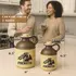 Firewater moonshine jug shown in two sizes, half gallon and one liter, featuring a black fire-breathing dragon logo on vintage ceramic jugs displayed on a kitchen counter