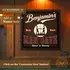 Custom name Man Cave dartboard cabinet wall mounted in rustic wood game room, personalized boxing theme design with “Customize It” option.