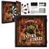 Personalized Hunter’s Retreat dartboard cabinet set with custom name banner, deer head design, rustic wood background, darts and mounting hardware included.
