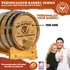 Close up of personalized Irish whiskey design engraved on small white oak aging barrel