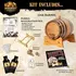 Cachaça making kit includes oak aging barrel, sugarcane essence packets, restoration kit, funnels, spigot, cradle stand, and Bootlegger’s Bible guide.