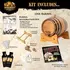 Canadian rye whisky barrel aging kit includes a real oak barrel, two Canadian rye whisky essence packets, Bootlegger’s Bible aging guide, barrel cleaning kit, stand, bung and spigot for aging whisky at home.