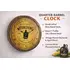 Personalized moonshine quarter barrel clock handcrafted barrel end wall clock featuring rustic wood design, vintage Roman numerals, and customizable distillery name year and artwork.