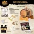 Tennessee Whiskey making kit includes oak aging barrel, premium essence packets, barrel restoration kit, funnels, bung, spigot, cradle stand, and Bootlegger’s Bible guide.