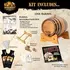 Irish whiskey barrel aging kit contents including American white oak barrel, bung and spigot, funnels, barrel restoration kit, storing tablets, and Bootlegger’s Bible whiskey guide