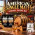 American Single Malt Whiskey barrel aging kit with oak barrel pouring whiskey into glass, essence, and gift set presentation.