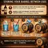 Step-by-step guide on how to store an oak barrel between uses using cleaning tablets, water solution and hot water to maintain barrel condition for 3 to 4 months