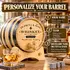 J.D. Pruna & Sons personalized whiskey barrel showing three custom engraving options: family name, four-digit established year, and choice of distillery name or city and state.