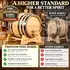 Thousand Oaks Barrel Co. distillery-grade American white oak aging barrel compared with a lower-grade barrel, highlighting new oak construction, air-dried staves, black steel hoops and reusable craftsmanship for aging whiskey and bourbon.